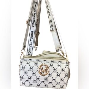 Forever Young Monogrammed White Crossbody Bag